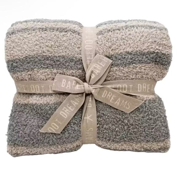 Barefoot Dreams Other - NWT Barefoot Dreams CozyChic Striped Blanket Throw, 45X60, Tan/Warm Gray, Sealed